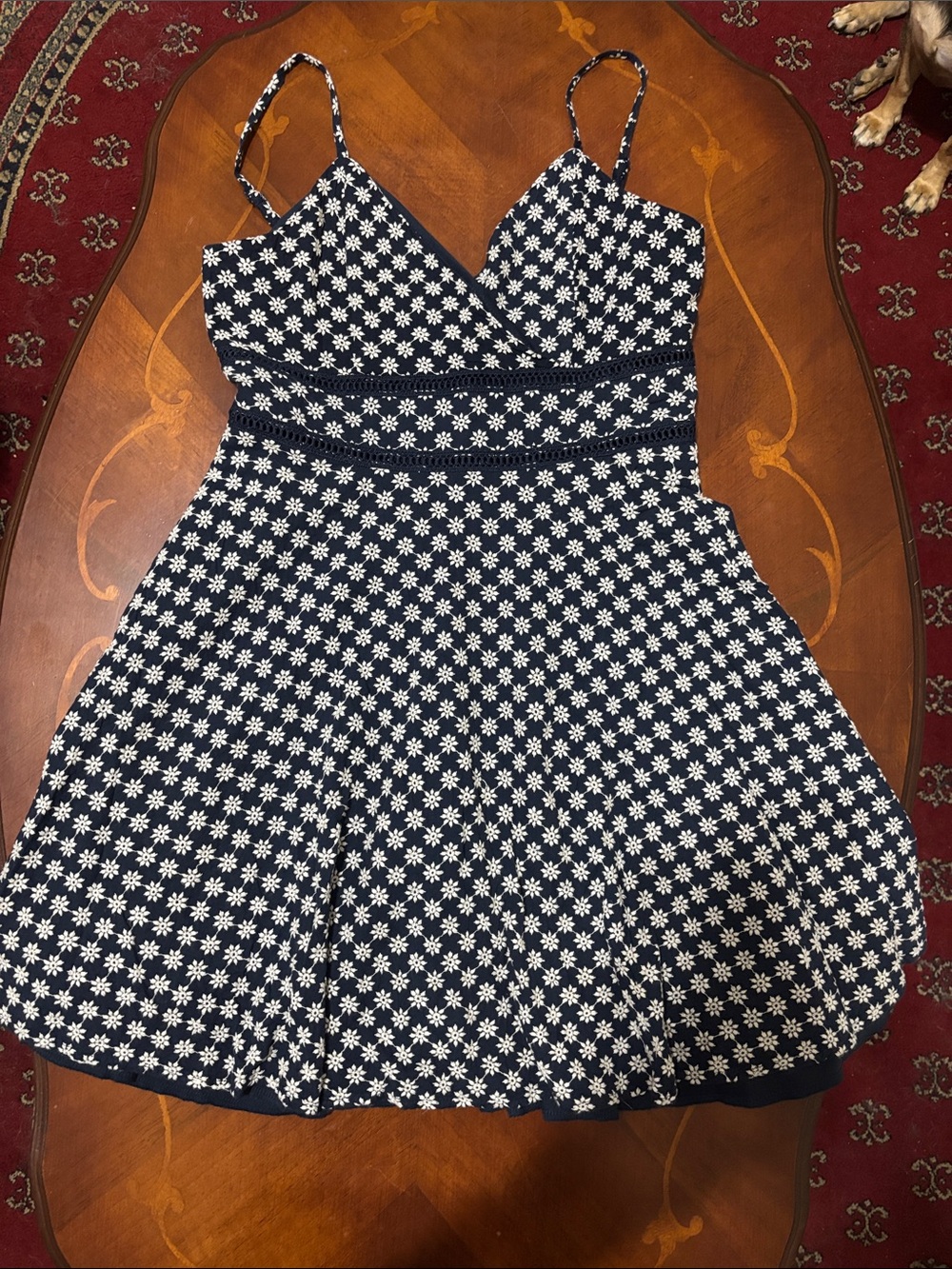 Navy Floral Fit-&-Flare Dress with Spaghetti Straps